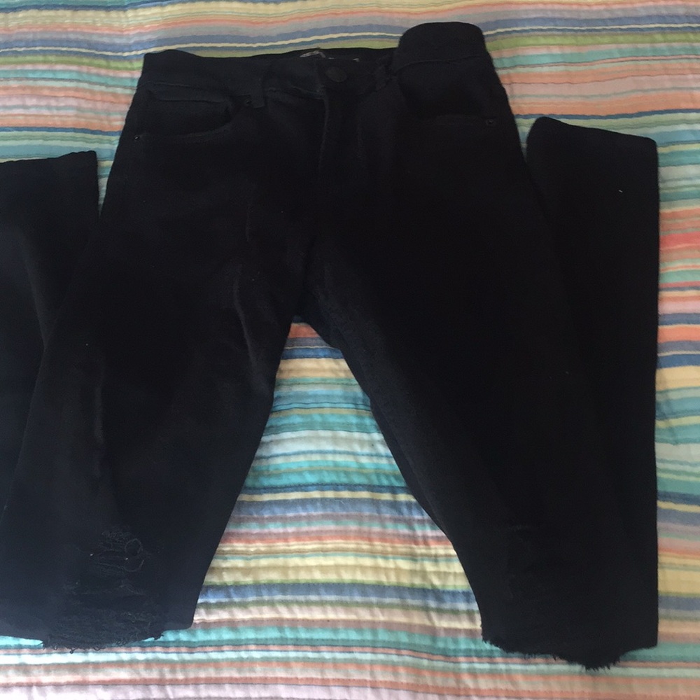 High rise black ripped knee jeggings from express